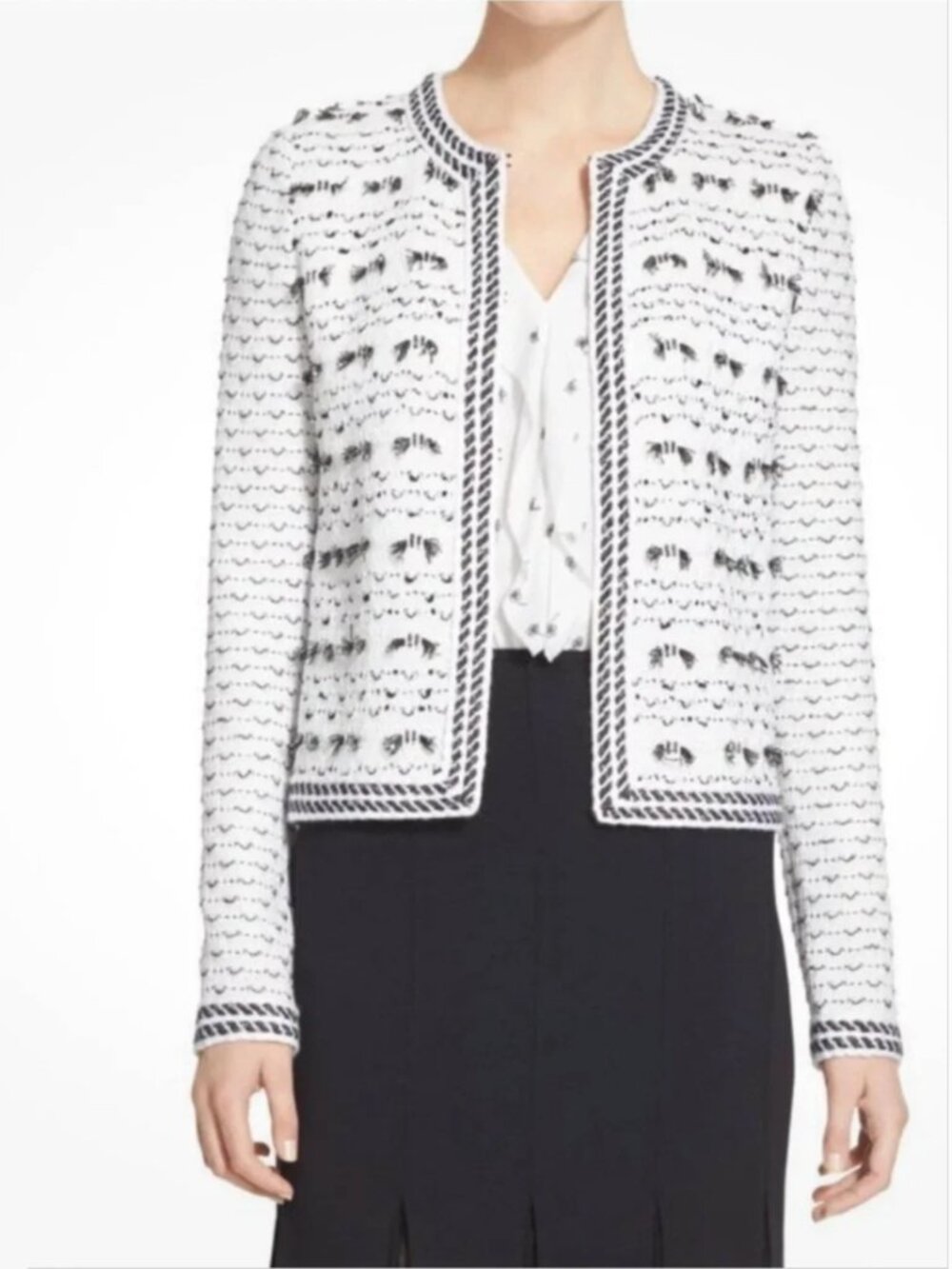 St. John Boutiques Blazer Jacket white black wool blend size 2 US S